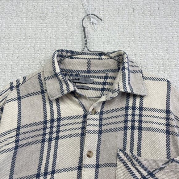 DJAB Simons Button Up Heavy Camp Overshirt Men Sz L Off-White / Blue Plaid Y2K - Picture 2 of 13